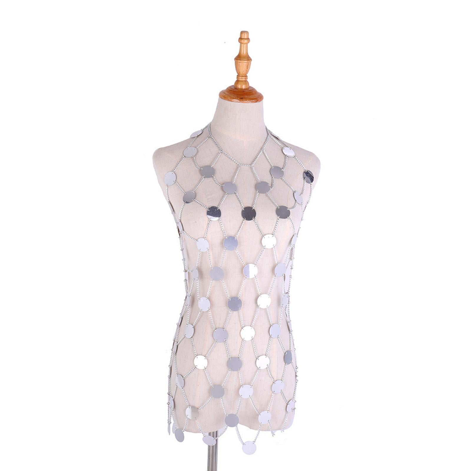 Layered Sequins Body Chain Dress Harness Halter Backless Body Jewelry  Costume Party Shiny Bikini Bra Chain for Festival Engagement Beach Argent -  Walmart.com