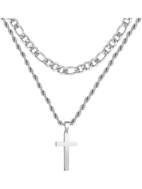 Birthday Christmas Jewelry Gifts for 6 7 8 9 10 11 12 13 14 15 16 17 Year Old Age Boys Kids Stocking Stuffers Silver Plated Cross Necklace Stainless Steel Chain Set Personalized Accessories