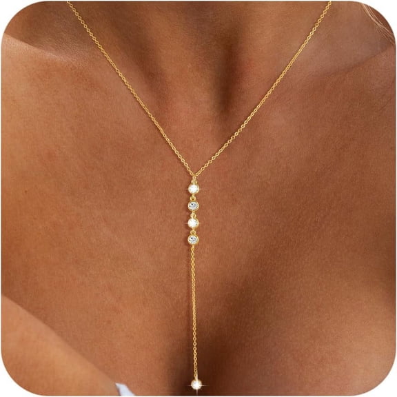 Layered Silver Necklace For Women, Dainty Silver/Gold Plated Long Necklaces For Women Trendy Lariat Y Shaped Cubic Zirconia Pendant Necklaces Fashion Jewelry For Women Gift[o7970]