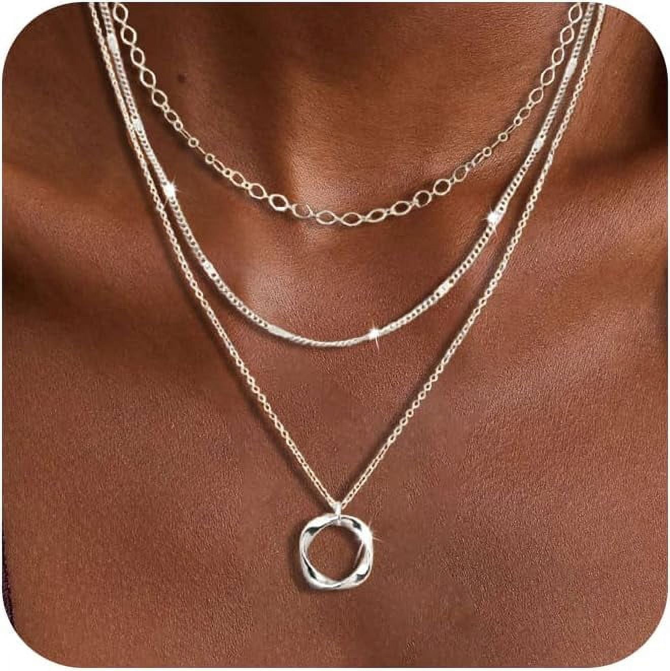 Layered Silver Necklaces for Women, Sterling Silver Stackable
