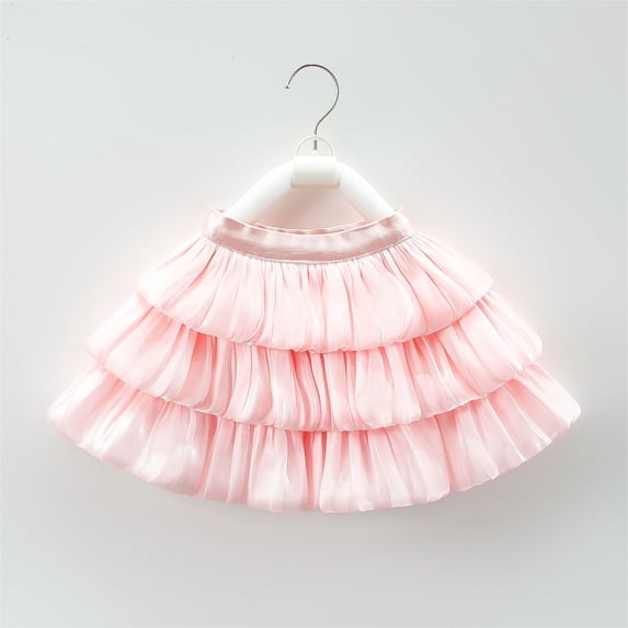Layered Skirt For Girls Party Tutu Dress with Flowy Design Toddler Kids Casual WearPink7-8 Years