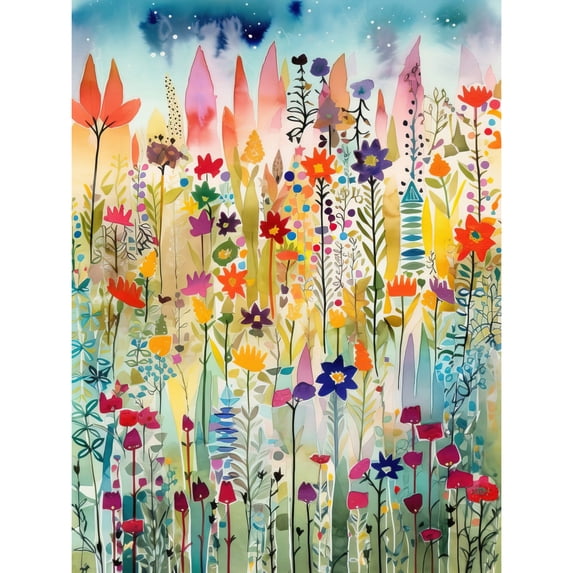 Large Spring Art Layered Spring Flower Field Folk Art Extra Large XL Wall Art Poster ...