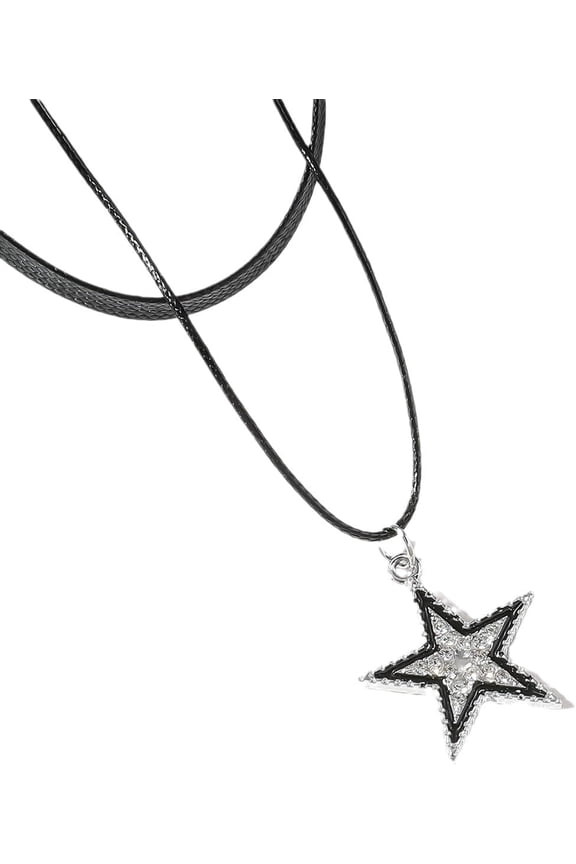 Layered Star Choker Necklace for Women Vintage Star Necklace Black Leather Choker Necklace Gothic Rhinestone Star Adjustable Necklaces for Women Gifts Jewelry Accessory