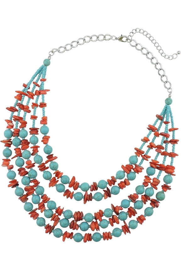 Layered Strands Turquoise Statement Chunky Necklace For Women Gifts[Z4834]