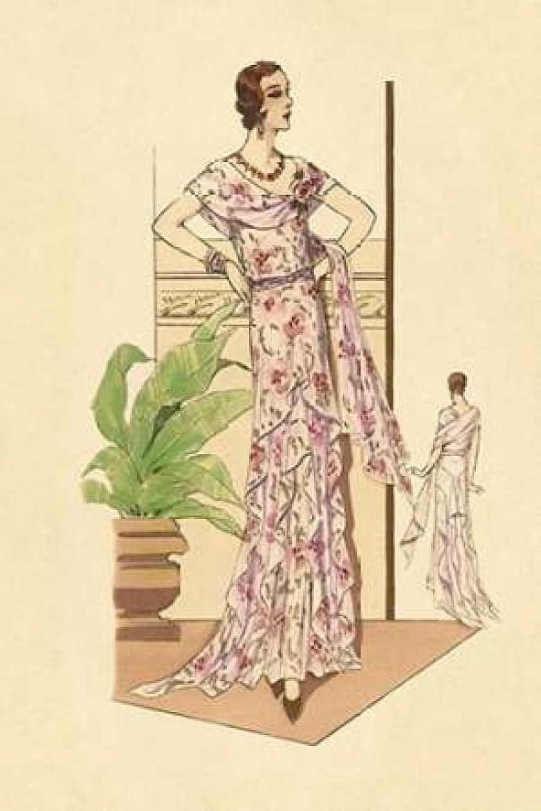 Layered Summer Dress in Flower Print Canvas Art - Vintage Fashion (24 x 36)