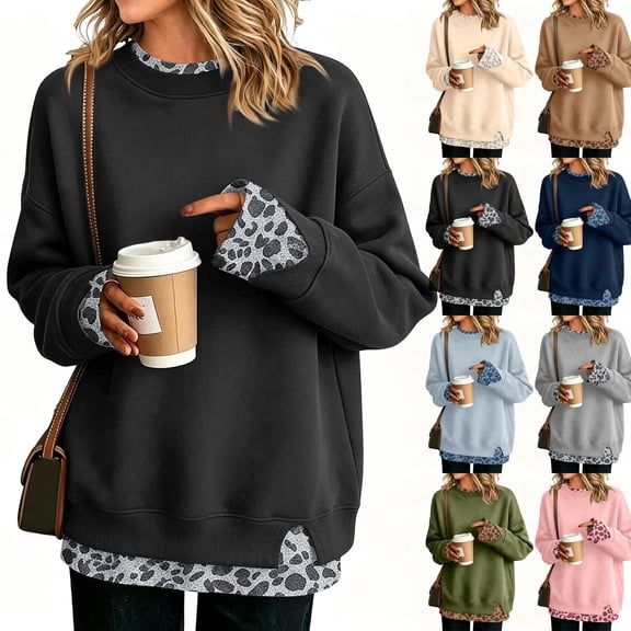 Layered Sweatshirt for Women Fake Two Piece Pullover Sweatshirt Loose Fit Fall Pullover Casual Top Fashion Streetwear