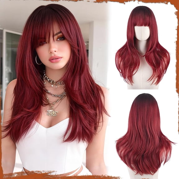 Layered Synthetic Wig with Bangs for Women, Layered Cut, Fringe, Adjustable Cap, Breathable Cap, Soft Texture, for personal styling during party and costume styling and special event styling