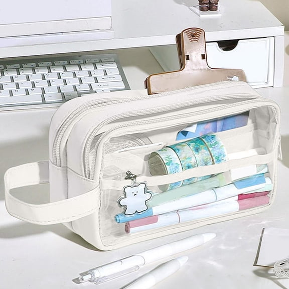 Layered Transparent Pencil Case for s, Portable Large Capacity Rectangular Storage Pouch with Stain Resistant Exterior for Pens, and Office Supplies