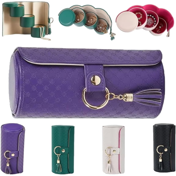 Layered Travel Jewelry Case – Elegant Storage, Always Ready to Shine, Jewelry Organizer,Small Jewelry Roll Box, Bridal Shower Gifts,Jewelry Zippered Pocket Case Travel Jewelrys Bag for Women (Purple)