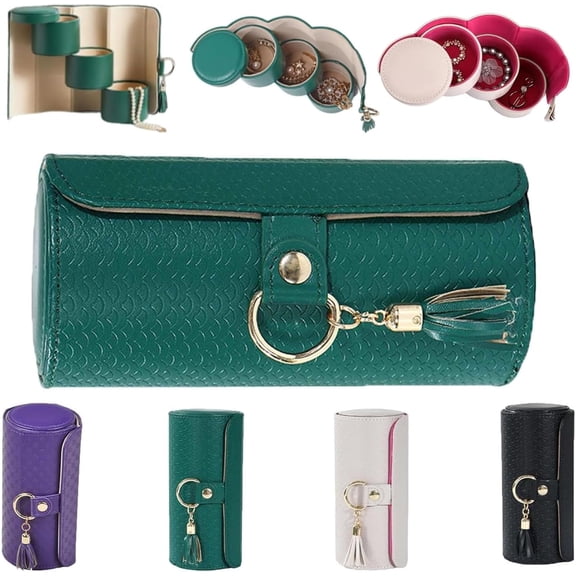 Layered Travel Jewelry Case – Elegant Storage, Always Ready to Shine, Jewelry Organizer,Small Jewelry Roll Box, Bridal Shower Gifts,Jewelry Zippered Pocket Case Travel Jewelrys Bag for Women (Green)