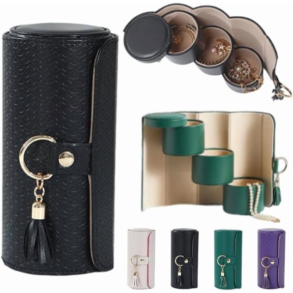 Layered Travel Jewelry Case – Elegant Storage, Always Ready to Shine, Jewelry Organizer, Small Jewelry Roll Box, Bridal Shower Gifts, Unique Bridesmaid Wedding Gift for Women, Mom(Black)