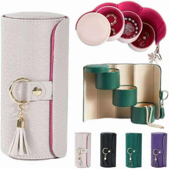 Layered Travel Jewelry Case – Elegant Storage, Jewelry Organizer, Small Jewelry Roll Box, Bridal Shower Gifts, Jewelry Zippered Pocket Case Travel Jewelrys Bag for Women Light Gray