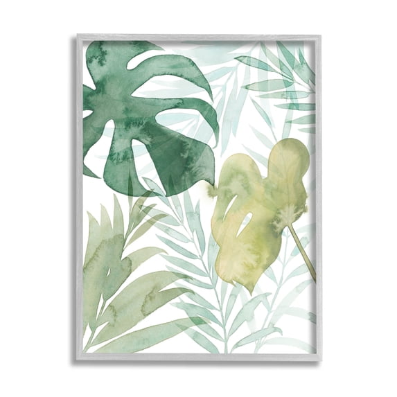 Layered Tropical Botanical Leaves Botanical & Floral Graphic Art Gray Framed Art Print Wall Art