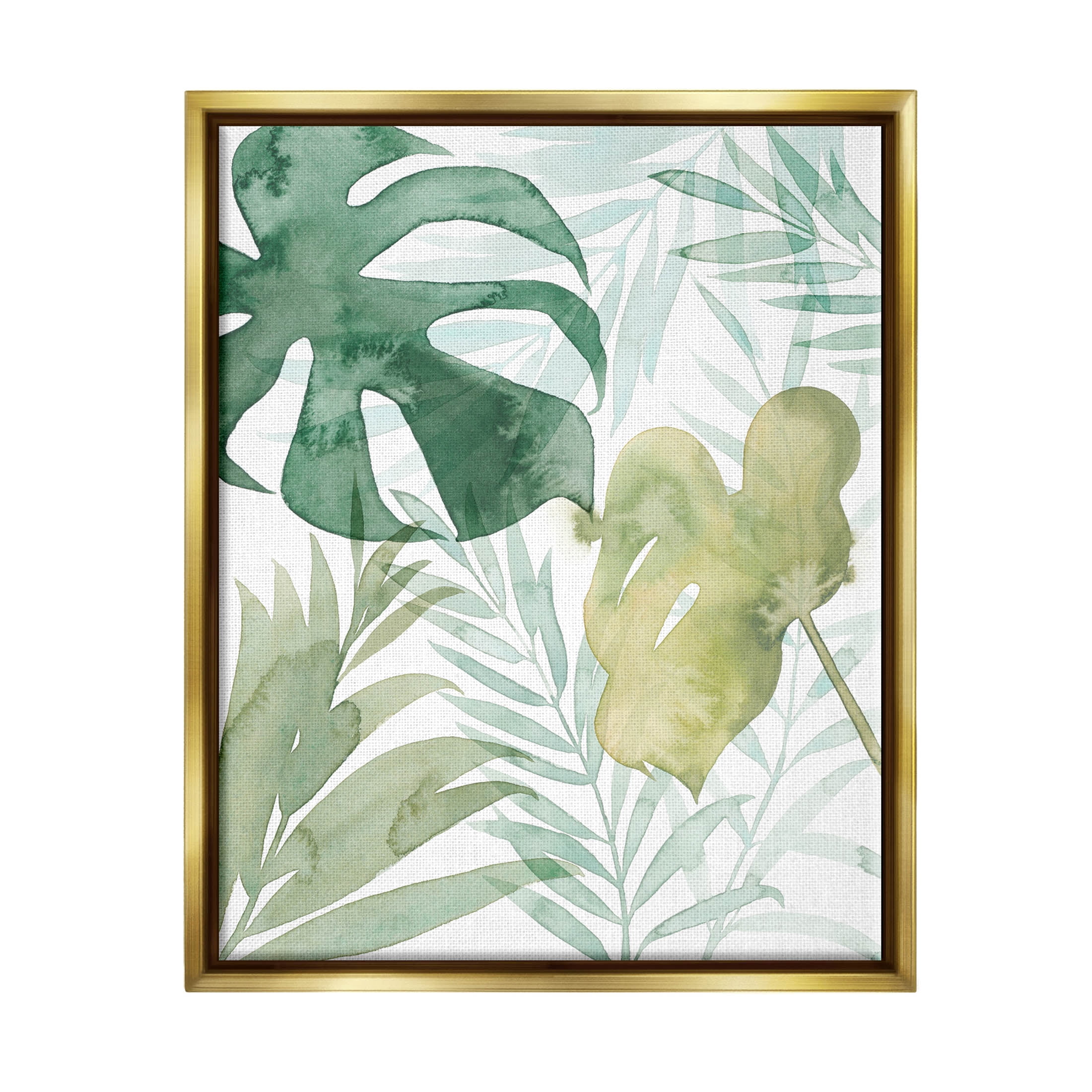Layered Tropical Botanical Leaves Botanical & Floral Graphic Art Metallic Gold Framed Art Print Wall Art