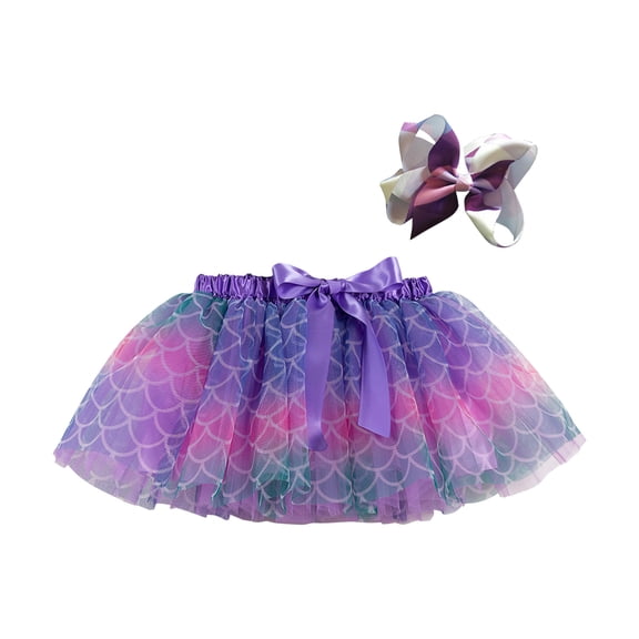 Layered Tulles Tutus for Toddle Girls, Kids Princess Sequin Skirts, Dress up with Colorful Hair Bows, Summer Girl Mesh Puffy Ballets Skirt Plaid Tulles Skirts for Kids Purple 5-8Y
