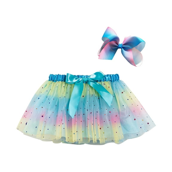 Layered Tulles Tutus for Toddle Girls, Kids Princess Sequin Skirts, Dress up with Colorful Hair Bows, Summer New Girl Mesh Puffy Ballets Skirt Tulles Skirts for Women Light blue 2-4Y