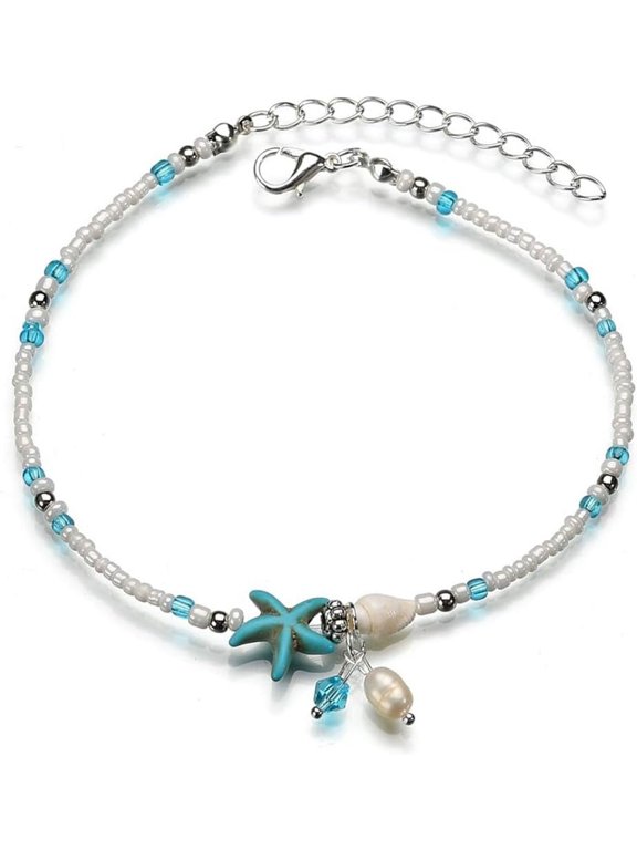 Layered Turtle Conch Shell Anklet - Boho Adjustable Beach Foot Jewelry