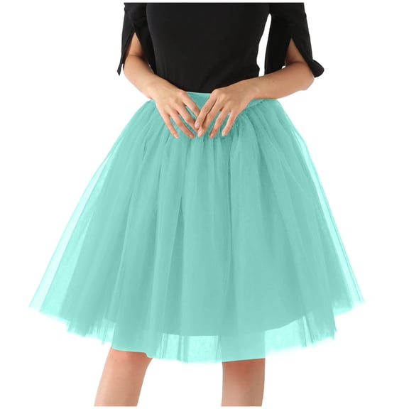 Women Sexy Mesh Tulle Skirts Solid High Waist Tutu Layered Midi Skirts Prom Party Dance Outfits Flowy Pleated Skirts