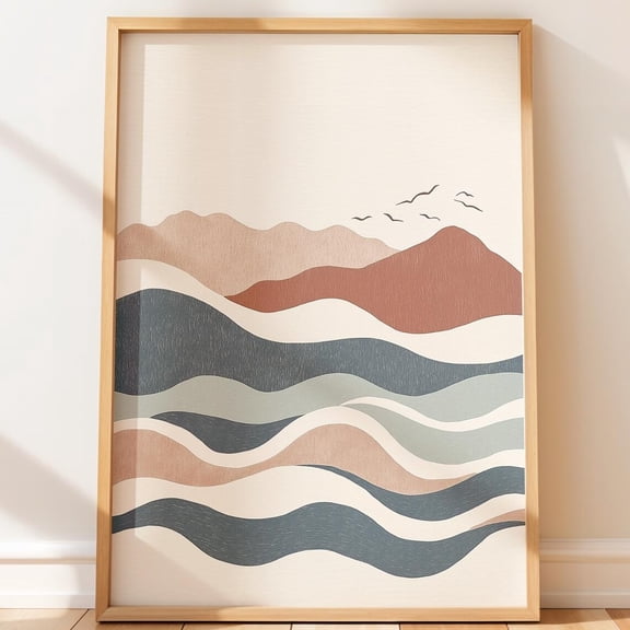 Layered Waves Modern Minimalist Wall Art Textured Illustration In Earthy Tones Scandinavian Decor Boho, Unframed Canvas