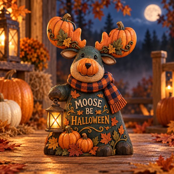 Layered Wooden Block Halloween Moose Pumpkin Shelf Decor