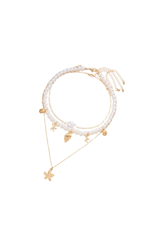 Layering Conch Shell Fringe Necklace With Resin Clay Beads Lightweight Alloy Jewelry Neckchain For Women