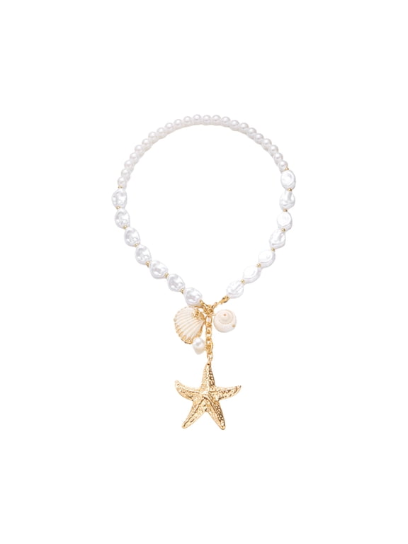 Layering Conch Shell Fringe Necklace With Resin Clay Beads Lightweight Alloy Jewelry Neckchain For Women