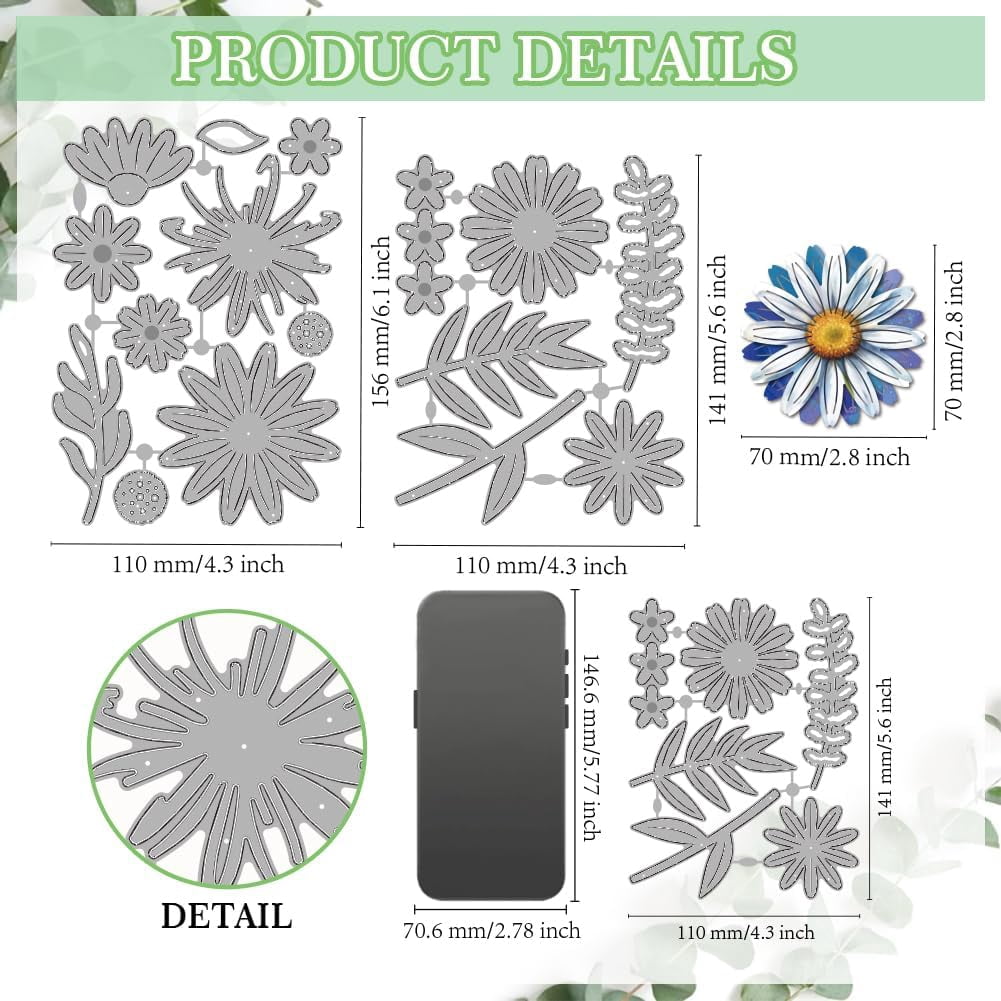 Layering Flowers Metal Cutting Dies Daisy Leaves Frame Die Cuts ...