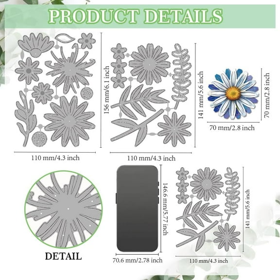 Layering Flowers Metal Cutting Dies Daisy Leaves Frame Die Cuts Template Plants Embossing Cutting Stencil Carbon Steel Die Cutting for Card Making DIY Scrapbooking Album Decoration