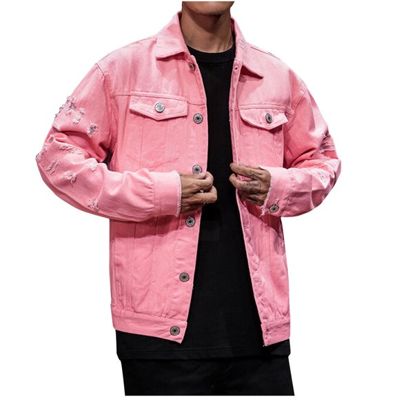 Layering Jackets for Men Jerdar Men's Vintage Motorcycle Solid Color Button Pocket Long Sleeved Denim