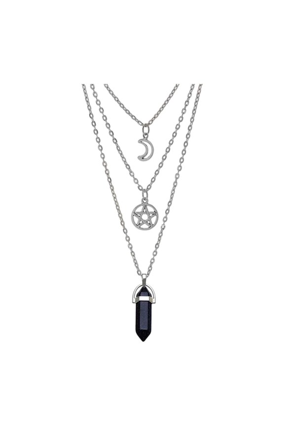 Layering Jewelry Sun Moons Hexagonal Agate Pendant Necklace Gothic Women AccessoryTriple Layer Crystal Jewelry