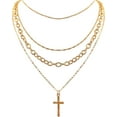 thumbnail image 1 of Layering Necklace Set, Cross Pendant Chain Stack-able Stack Necklaces kit Fake Gold/Sterling silver Trendy Layered Cuban Link Twisted Chains Jewelry for Ladies[s238], 1 of 2