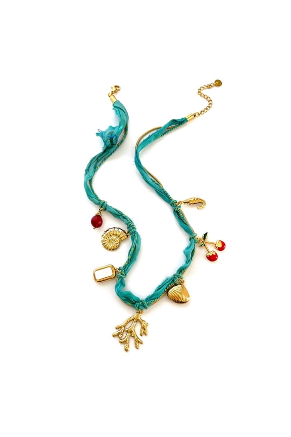 Layering Summer Vacation Necklace Shell Conch Fruit Pendant Fabric Design