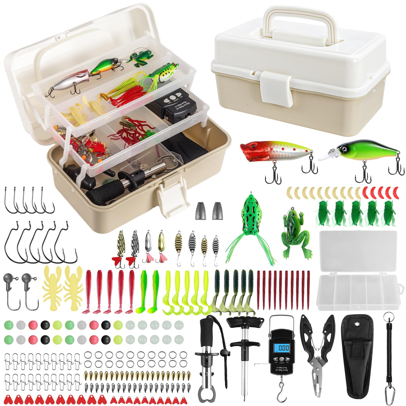 Layers Fishing Tackle Box  213pcs Lures Kit With Small Tool Containing Weights Scale Lip Clip Hook Remover Accessories Gear For Beginners Men Adults