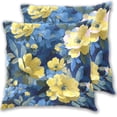thumbnail image 1 of Layers Of Yellow and Blue Flowers Throw Pillow Covers Pillowcases 20 x 20 Inch Home Decor 2 Packs for Bedroom Sofa, 1 of 6