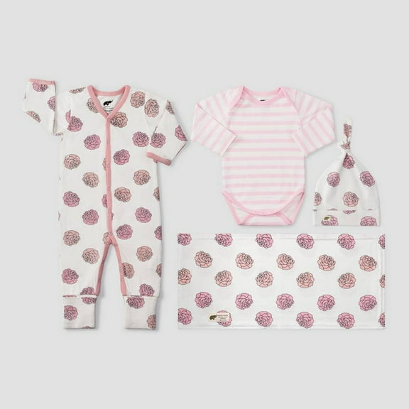Layette by Monica + Andy Baby Girls' Floral and Striped Layette Set - Pink 0-3M