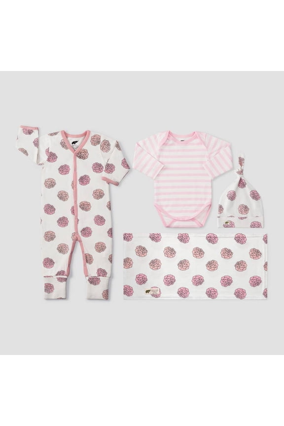 Layette by Monica + Andy Baby Girls' Floral and Striped Layette Set - Pink 3-6M