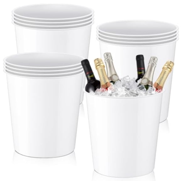 Layhit 12 Pcs 6 Liter Large Plastic Ice Bucket for Parties Large White Wine Bucket Bulk Portable Ice Rack Disposable Wine Cooler for Champagne Soda Beer Summer Party Wedding Picnic Supplies