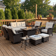 thumbnail image 1 of LayinSun 10 Piece Wicker Outdoor Furniture Set with 6-inch Comfy Cushions, High Back Patio Furniture Set with Swivel Rocking Chairs and Fire Pit Table, 1 of 8