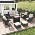 thumbnail image 1 of LayinSun 10 Piece Wicker Outdoor Furniture Set with 6-inch Comfy Cushions, High Back Patio Furniture Set with Swivel Rocking Chairs and Fire Pit Table, 1 of 9