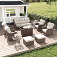 thumbnail image 1 of LayinSun 10 Piece Wicker Outdoor Furniture Set with 6-inch Comfy Cushions, High Back Patio Furniture Set with Swivel Rocking Chairs and Fire Pit Table, 1 of 9