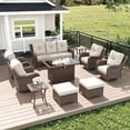 thumbnail image 1 of LayinSun 10 Piece Wicker Outdoor Furniture Set with 6-inch Comfy Cushions, High Back Patio Furniture Set with Swivel Rocking Chairs and Fire Pit Table, 1 of 10