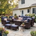 thumbnail image 1 of LayinSun 10 Piece Wicker Patio Furniture Set with Fire Pit Table, Classis Outdoor Conversation 360 Degree Swivel Chairs Set with Coffee Table, 1 of 8