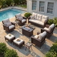 thumbnail image 1 of LayinSun 10 Piece Wicker Patio Furniture Set with Fire Pit Table, Classis Outdoor Conversation 360 Degree Swivel Chairs Set with Coffee Table, 1 of 8