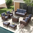 thumbnail image 1 of LayinSun 10 Piece Wicker Patio Furniture Set with Fire Pit Table, Classis Outdoor Conversation 360 Degree Swivel Chairs Set with Coffee Table, 1 of 7