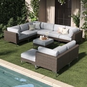LayinSun 10-Piece Wicker Rattan Patio Furniture Set, Deep Seating Outdoor Modular Sectional Sofa Conversation Set with Thick Cushions for Lawn, Garden