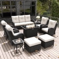 thumbnail image 1 of LayinSun 10 Pieces Outdoor Patio Furniture Set with Fire Pit Table, Rattan Wicker Sectional Swivel Rocker Chairs Sets with Ottomans, Swivel Glider Chairs, Single Chairs and Coffee Table, 1 of 8
