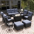 thumbnail image 1 of LayinSun 10 Pieces Outdoor Patio Furniture Set with Fire Pit Table, Rattan Wicker Sectional Swivel Rocker Chairs Sets with Ottomans, Swivel Glider Chairs, Single Chairs and Coffee Table, 1 of 8