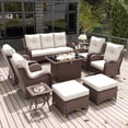 thumbnail image 1 of LayinSun 10 Pieces Outdoor Patio Furniture Set with Fire Pit Table, Rattan Wicker Sectional Swivel Rocker Chairs Sets with Ottomans, Swivel Glider Chairs, Single Chairs and Coffee Table, 1 of 8