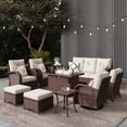 thumbnail image 1 of LayinSun 10 Pieces Outdoor Patio Furniture Set with Fire Pit Table, Rattan Wicker Sectional Swivel Rocker Chairs Sets, 1 of 10