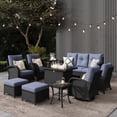 thumbnail image 1 of LayinSun 10 Pieces Outdoor Patio Furniture Set with Fire Pit Table, Rattan Wicker Sectional Swivel Rocker Chairs Sets, 1 of 10